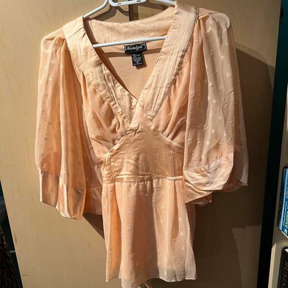Vintage Light Orange / Pink Tie in the back Fancy Top Size Small - Picture 2 of 12